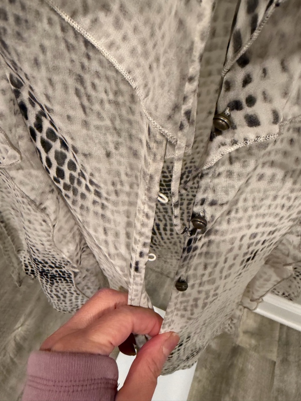 Zara Neutral Snake-Print Ruffle Front Blouse - Picture 5 of 6